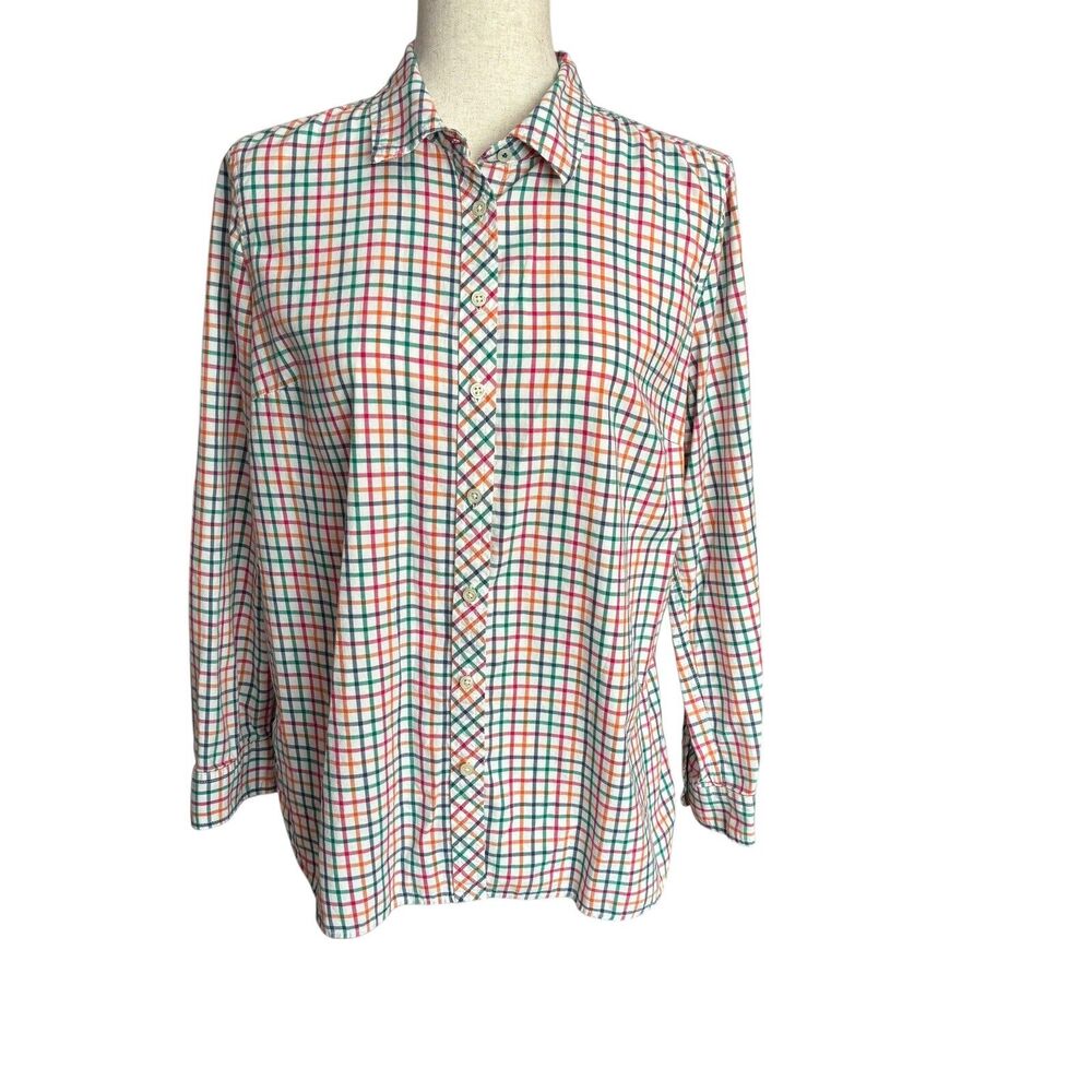 Talbots LP Large Petite Button Shirt Blouse Ivory Multicolor Check